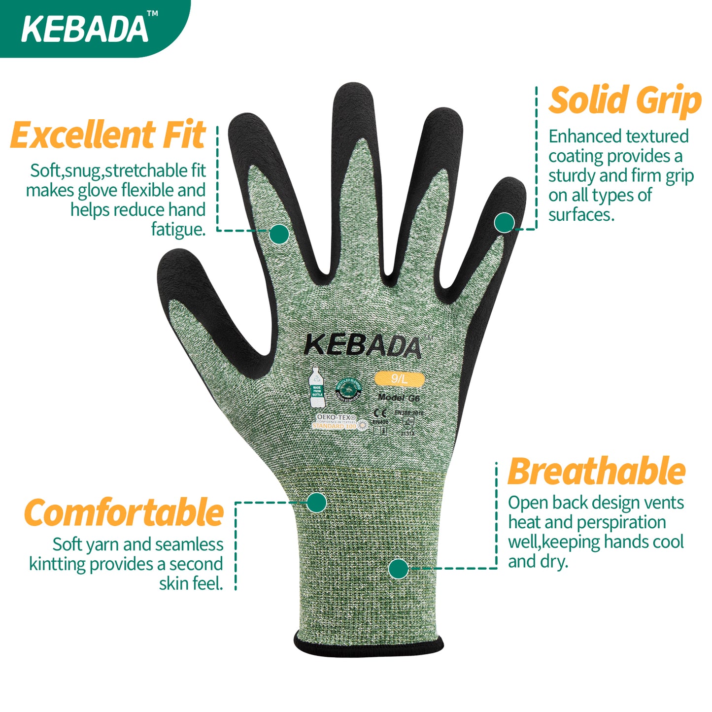 Kebada Latex Coated Work Gloves, Mens Gardening Gloves,Lightweight and Breathable, 360 Pairs
