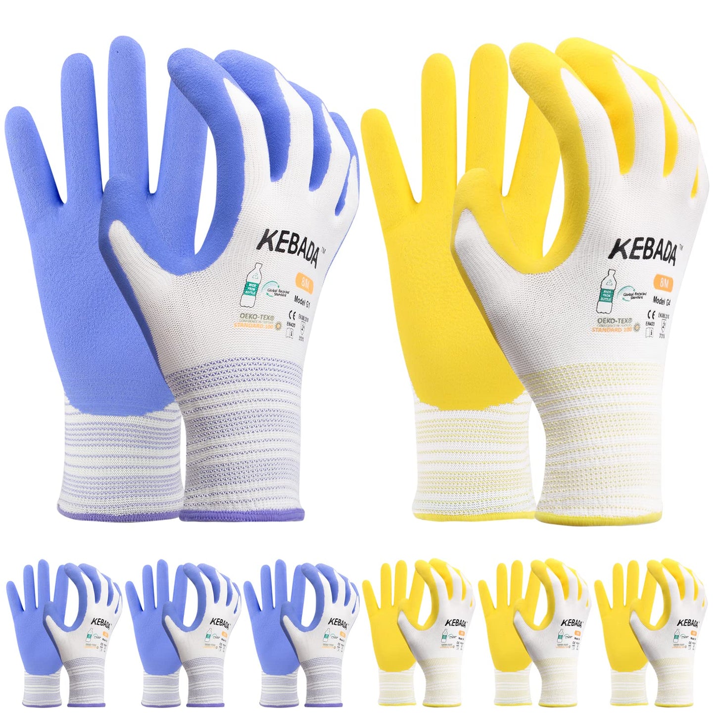 Kebada Gardening Gloves for Women, Latex Coated Garden Gloves, Yellow and Purple (240 Pairs)
