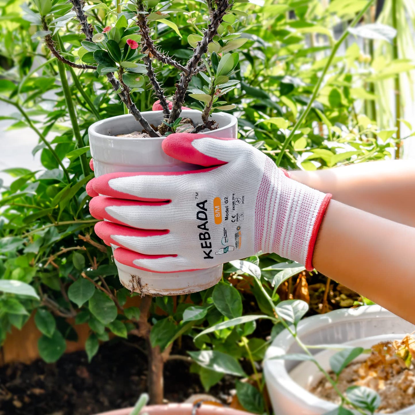 Kebada Gardening Gloves for Women, Latex Coated Garden Gloves, Hot Pink and Aqua Blue (240 Pairs)