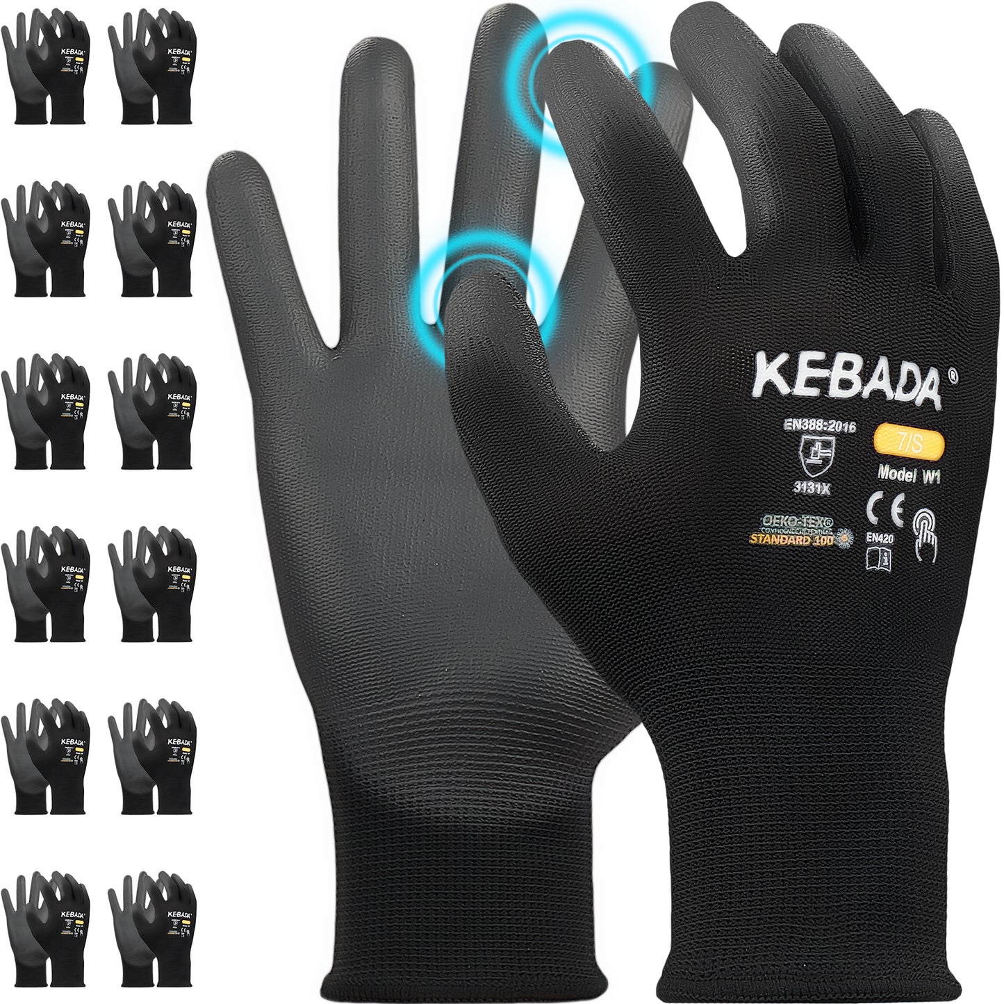 Kebada W1 PU Coated Work Gloves Bulk Pack, General Purpose Gloves for Work,(360 or 480 Pairs)