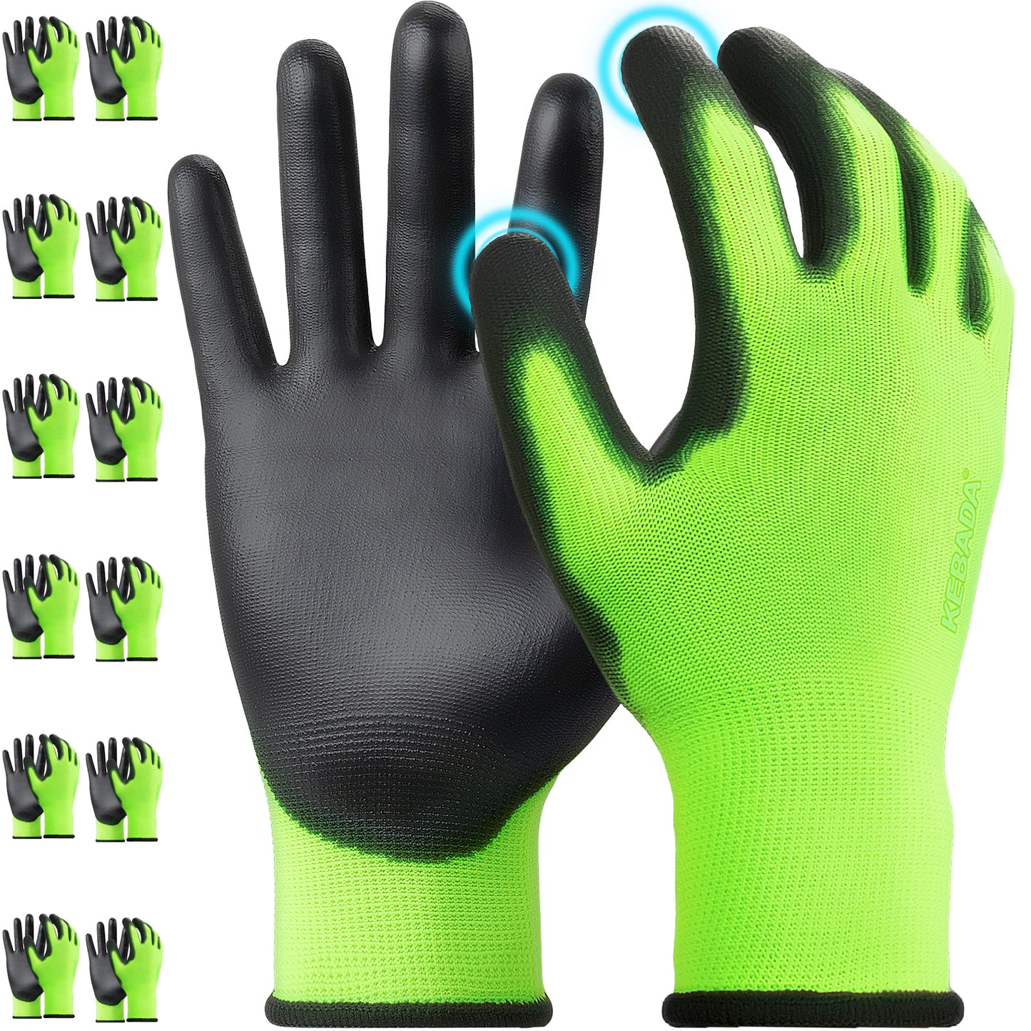 Kebada W1 PU Coated Work Gloves Bulk Pack, General Purpose Gloves for Work,(360 or 480 Pairs)