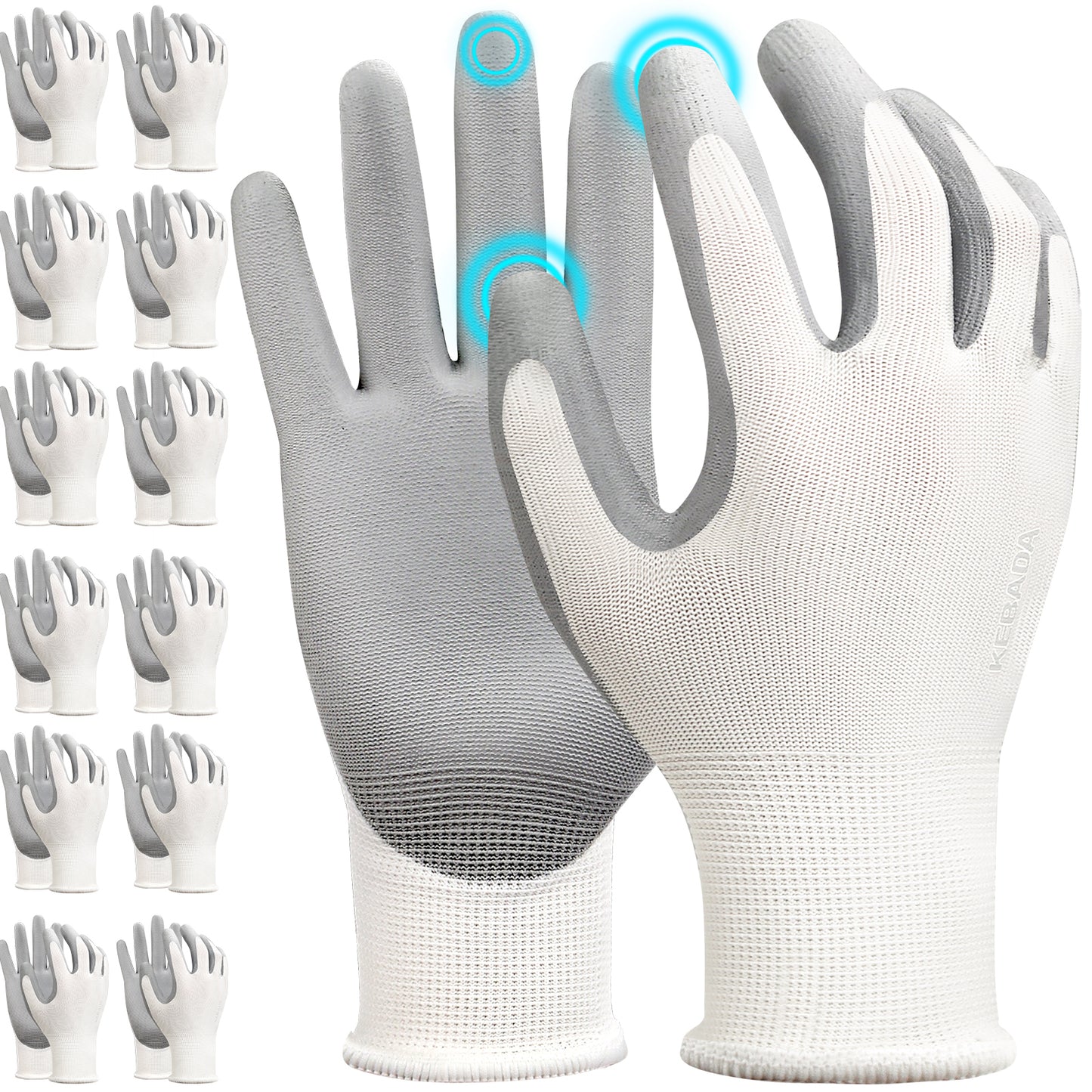 Kebada W1 PU Coated Work Gloves Bulk Pack, General Purpose Gloves for Work,(360 or 480 Pairs)