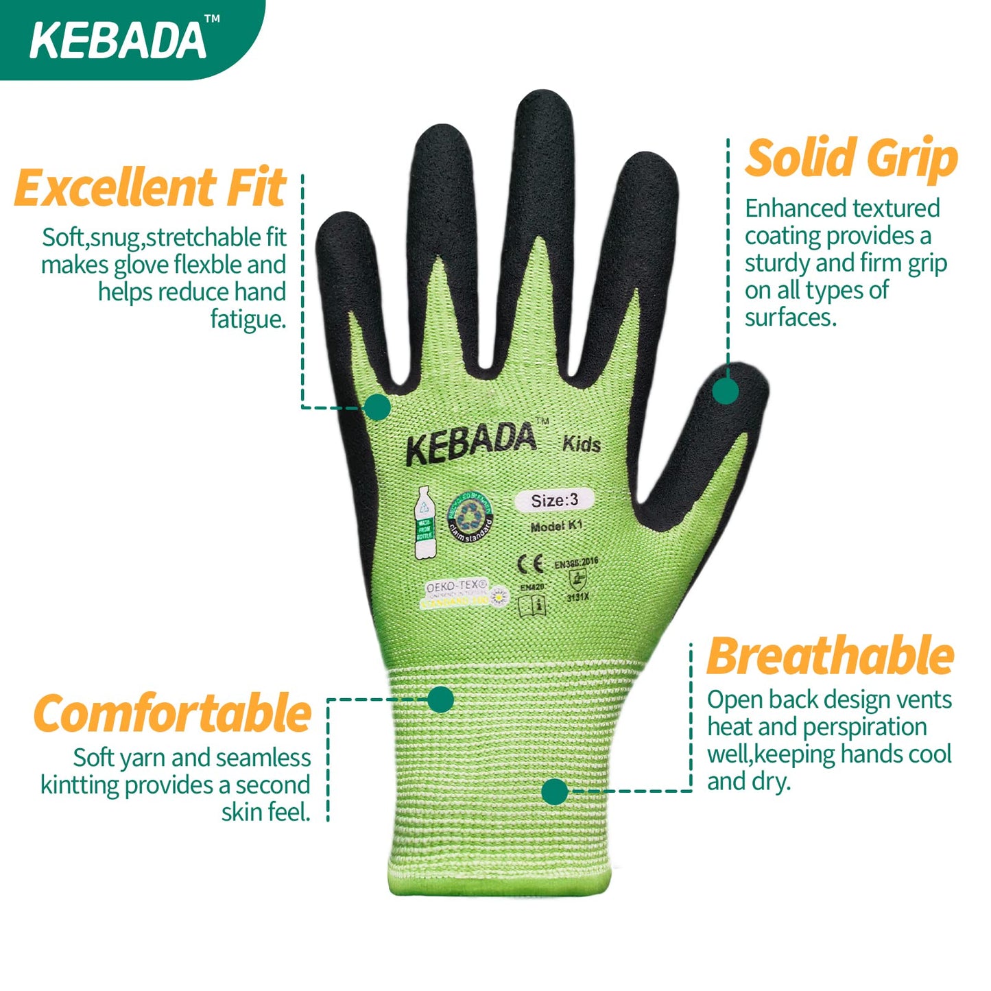 Kids Gardening Gloves, Latex Coated Toddler Garden Gloves, Children Work Gloves, 300 Pairs