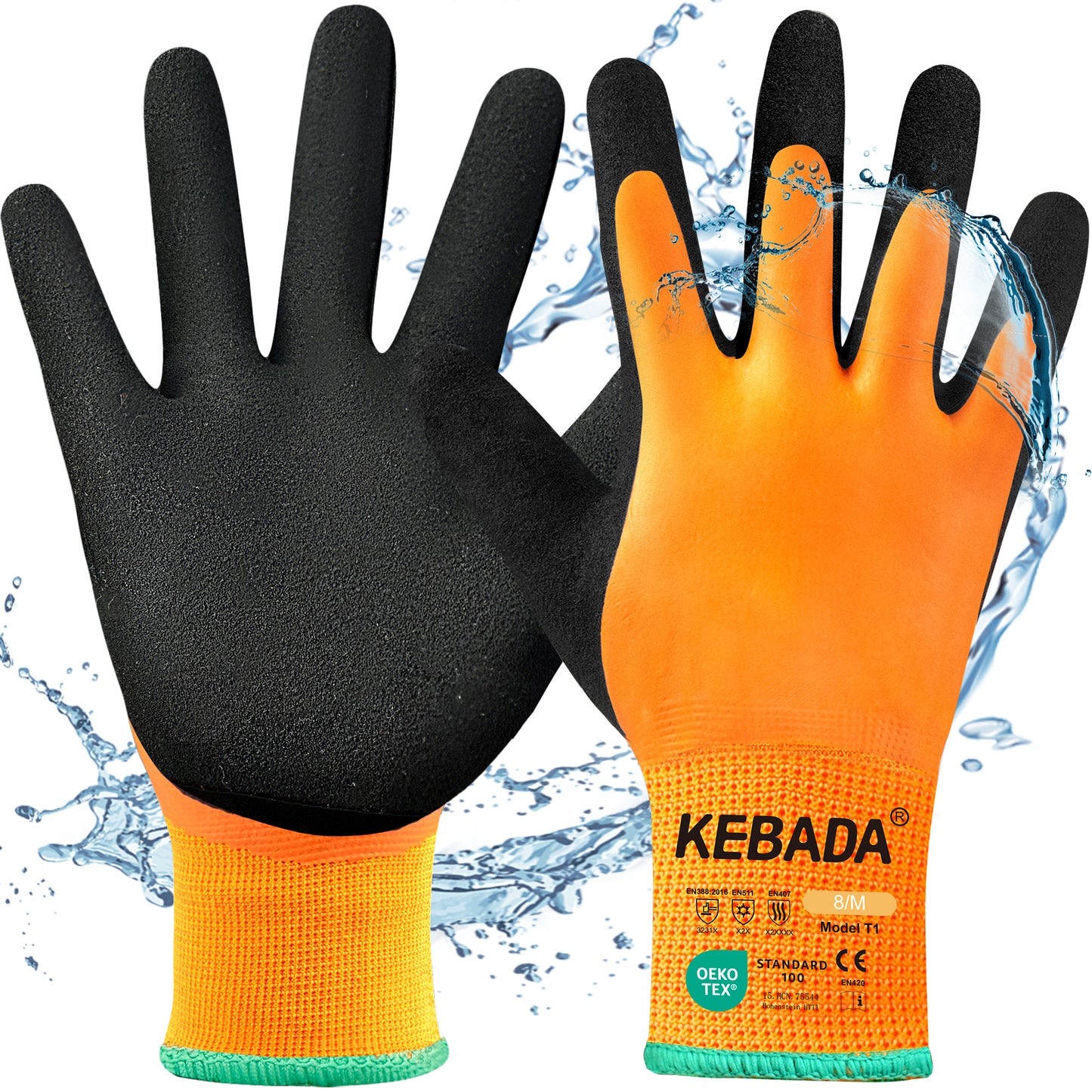 Kebada T1 Waterproof Work Gloves, Latex Coated Winter Work Gloves, 96 Pairs