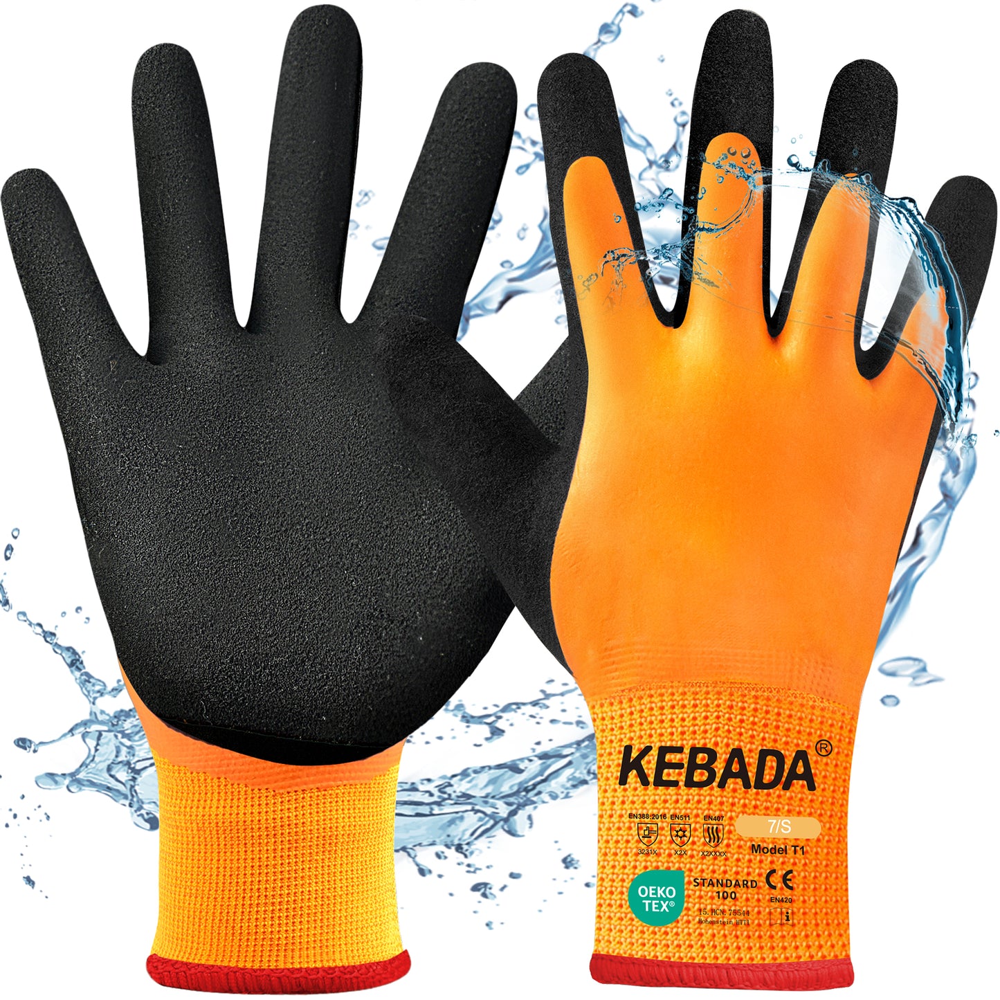 Kebada T1 Waterproof Work Gloves, Latex Coated Winter Work Gloves, 96 Pairs