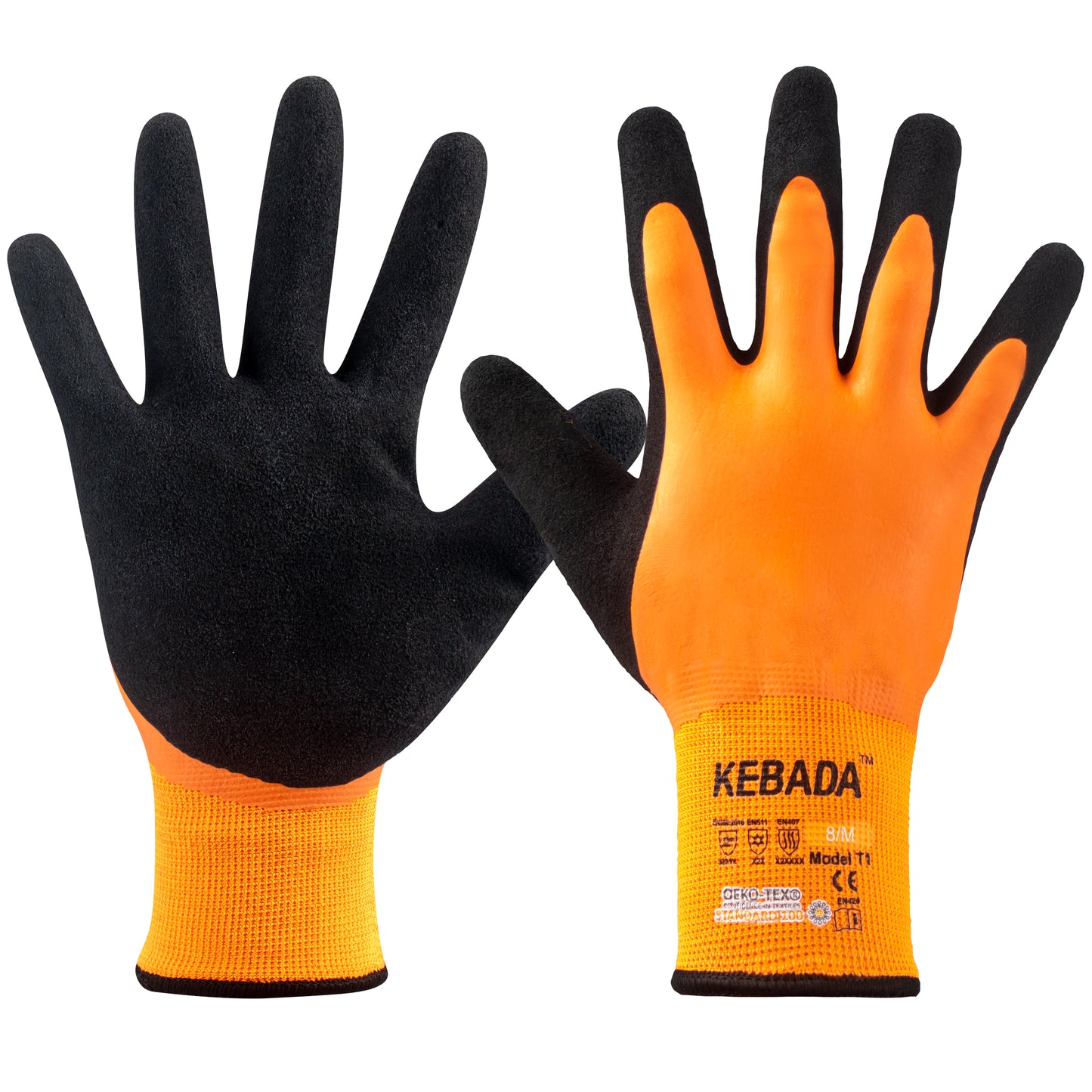 Kebada T1 Waterproof Work Gloves, Latex Coated Winter Work Gloves, 96 Pairs