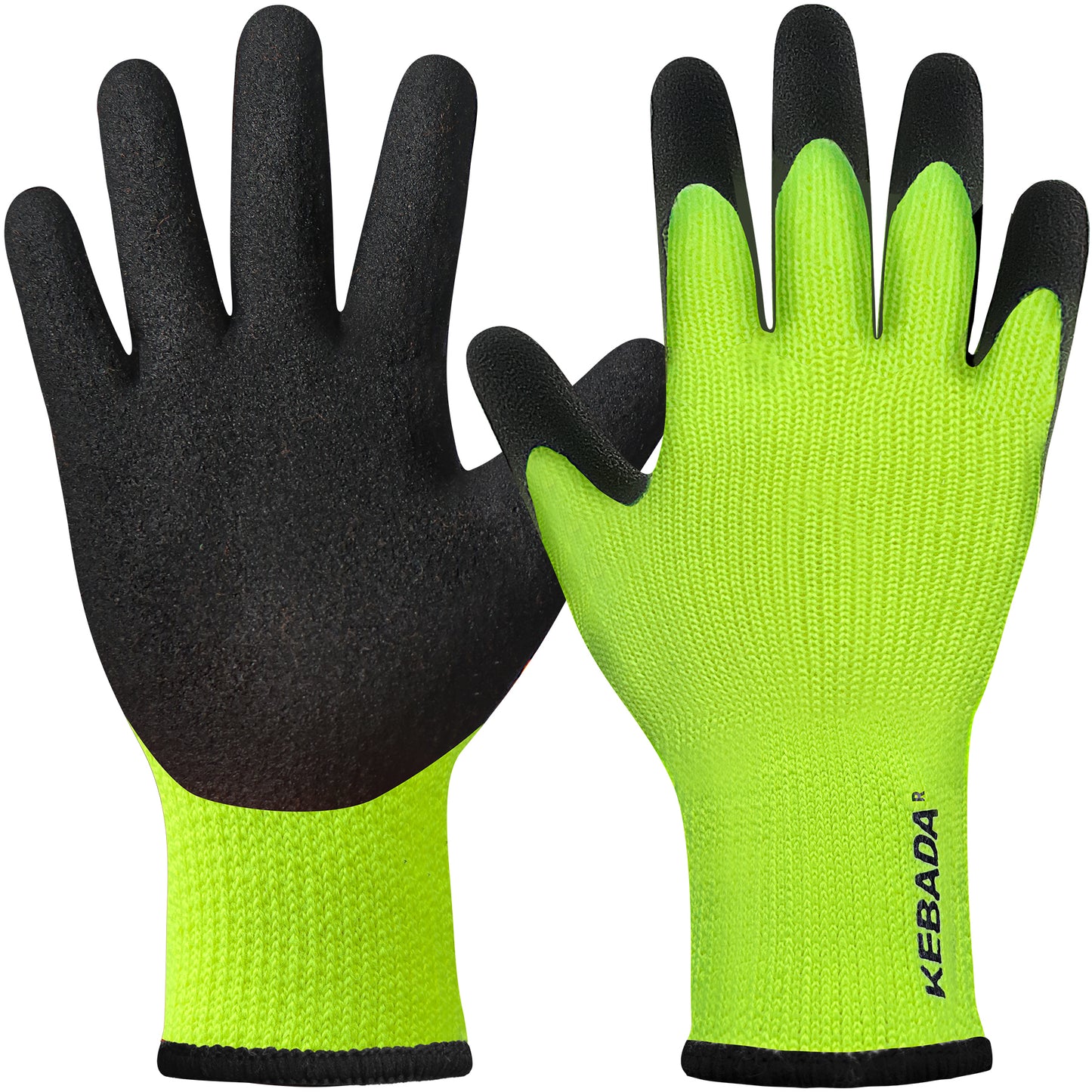 Kebada T3 Warm Winter Work Gloves, Latex Coated Knit Work Gloves for Cold Weather, 65-Pairs