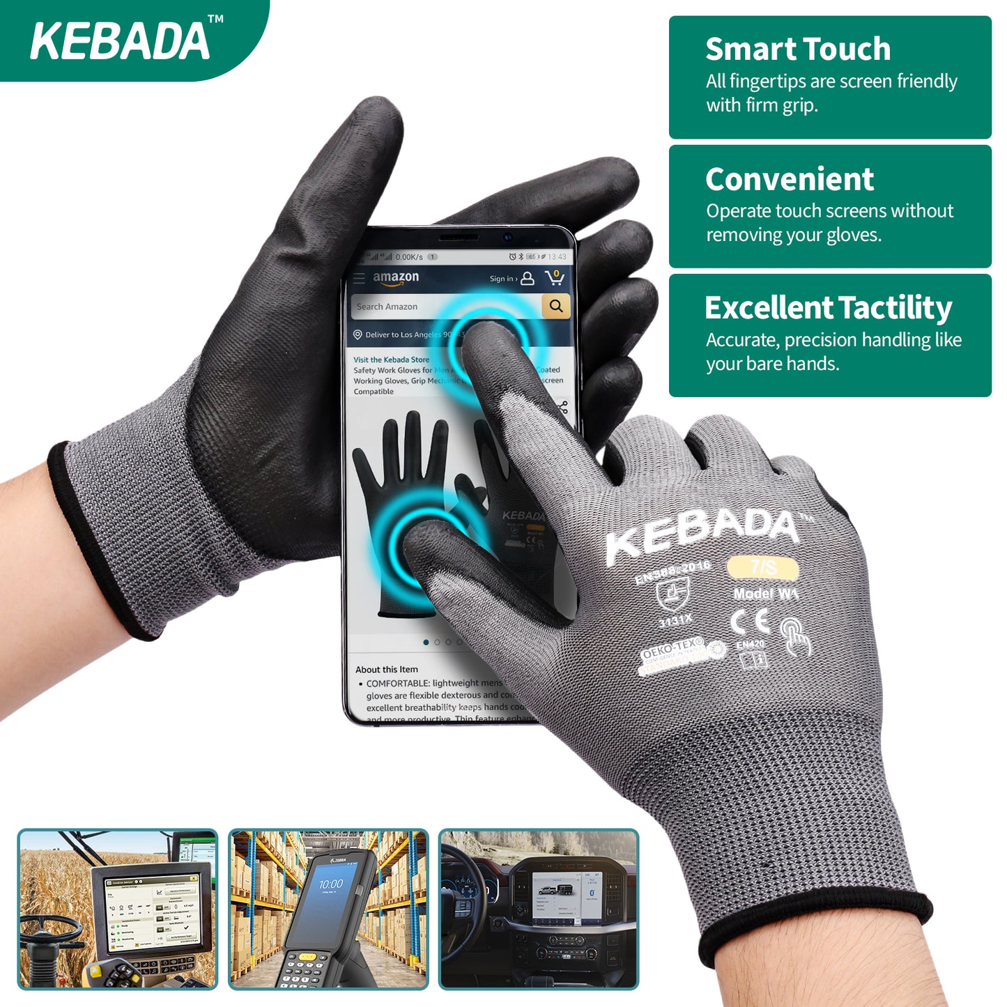 Kebada W1 PU Coated Work Gloves Bulk Pack, General Purpose Gloves for Work,(360 or 480 Pairs)