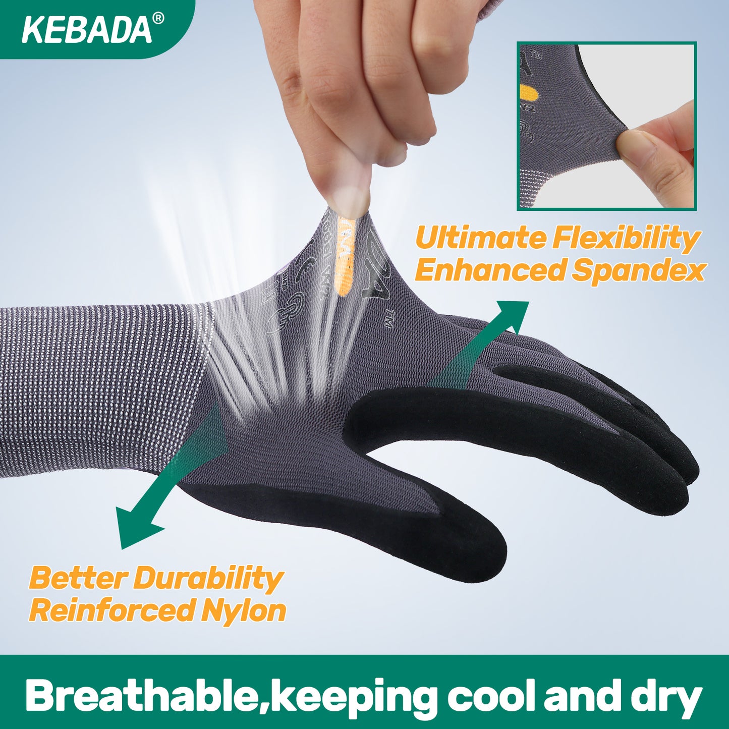 Kebada W2 Micro-Foam Nitrile Coated Work Gloves, Touchscreen Gloves for Work, Super Strethable( 240 or 360 Pairs )
