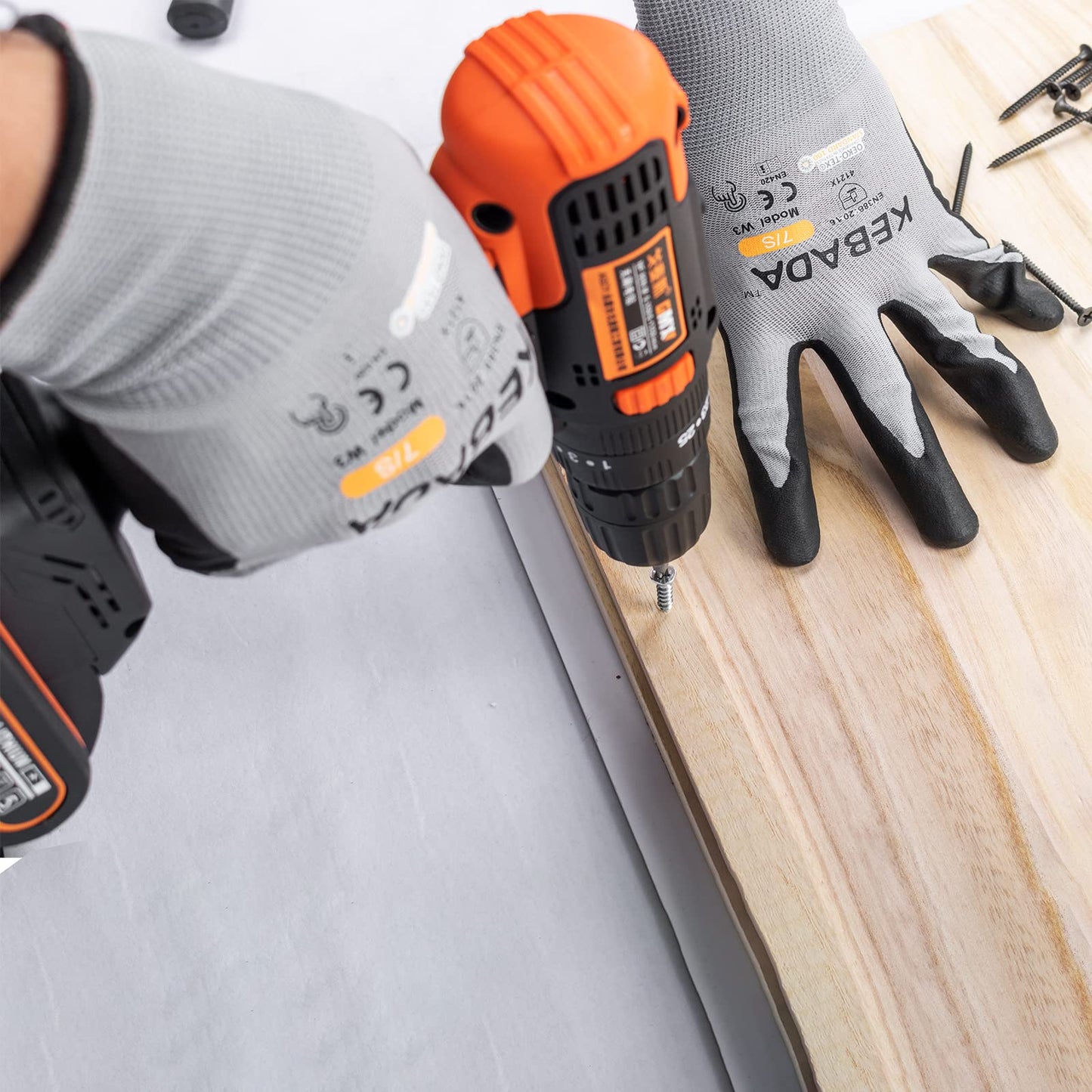 Kebada W3 Work Gloves for Men and Women, Touchscreen Nylon Safety Protective Gloves, Ideal for Gardening, Mechanic, Warehousing, Delivery, (300 or 480 Pairs)