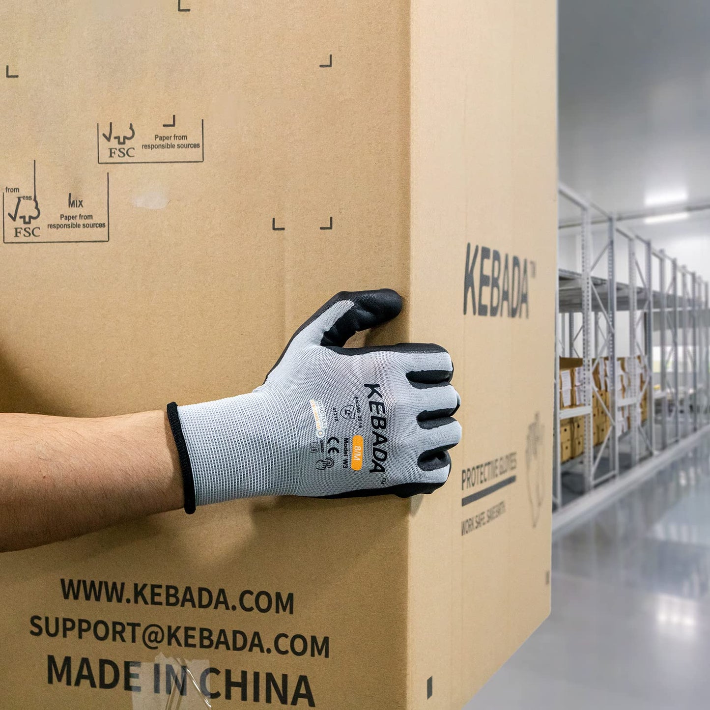 Kebada W3 Work Gloves for Men and Women, Touchscreen Nylon Safety Protective Gloves, Ideal for Gardening, Mechanic, Warehousing, Delivery, (300 or 480 Pairs)