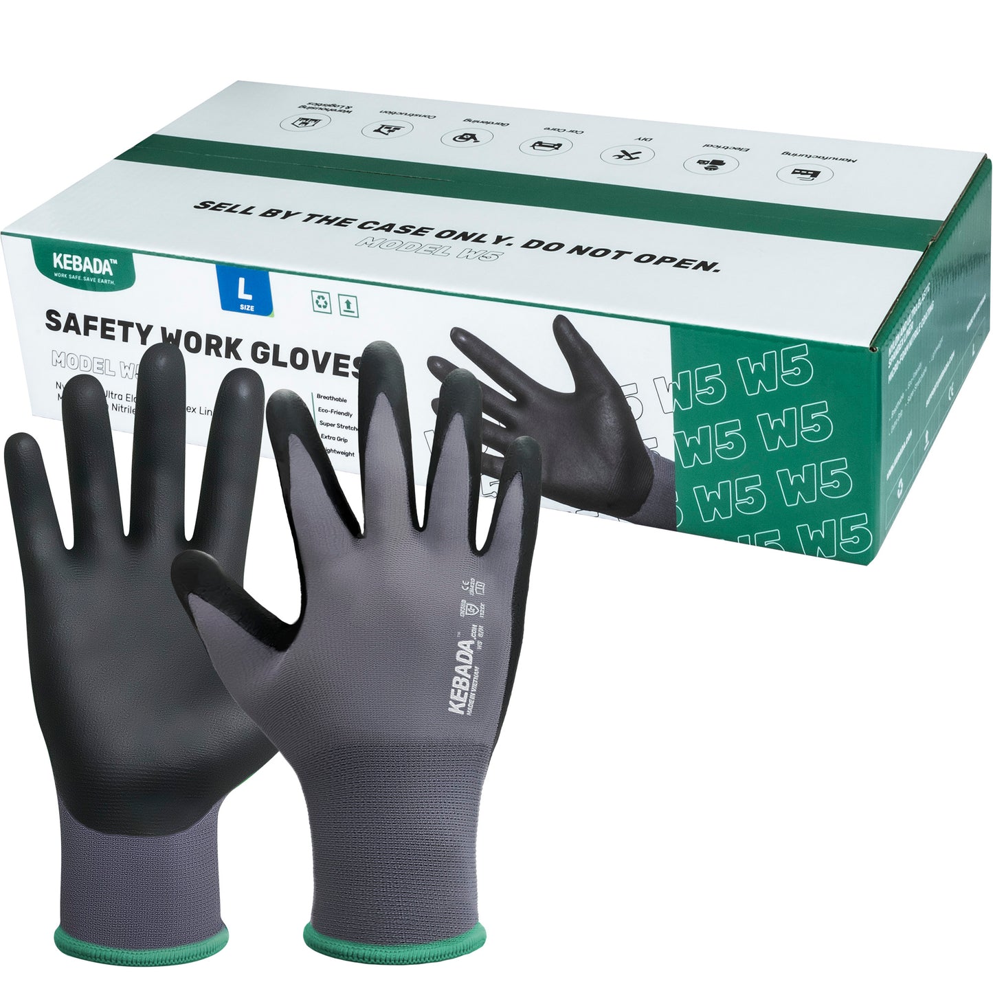 Kebada Work Gloves W5, Foam Nitrile Coated Gloves for Work, Lightweight and Breathable,( 360 Paris )Bulk Pack Work Gloves