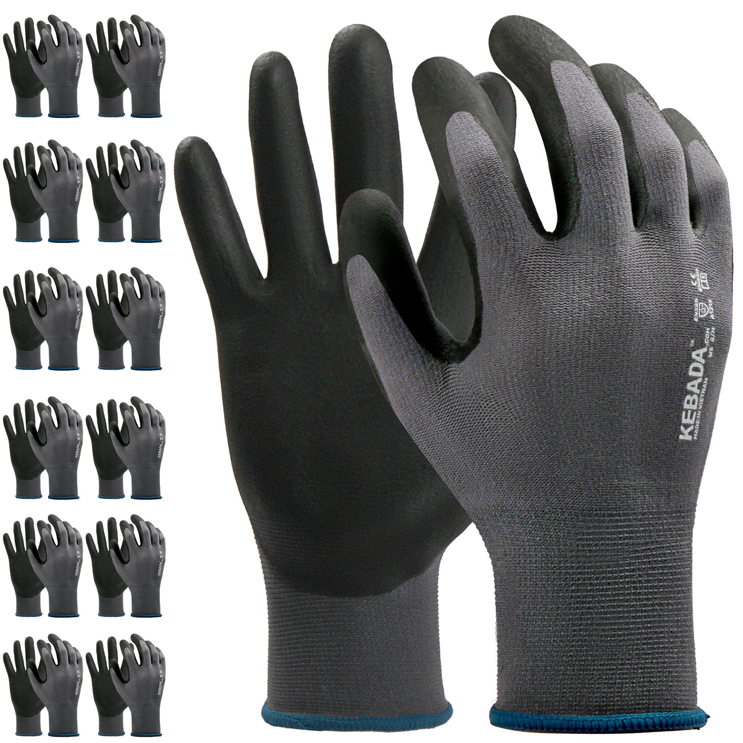 Kebada Work Gloves W5, Foam Nitrile Coated Gloves for Work, Lightweight and Breathable,( 360 Paris )Bulk Pack Work Gloves