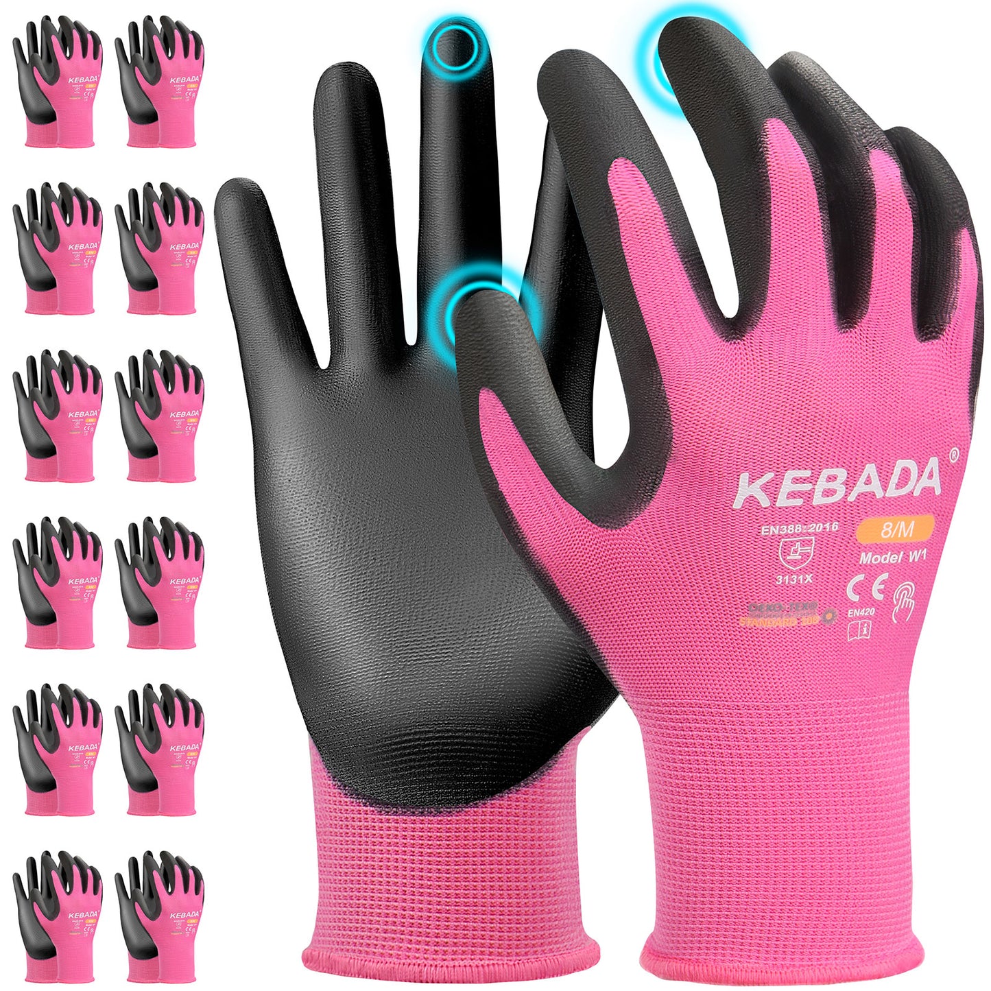 Kebada W1 PU Coated Work Gloves Bulk Pack, General Purpose Gloves for Work,(360 or 480 Pairs)