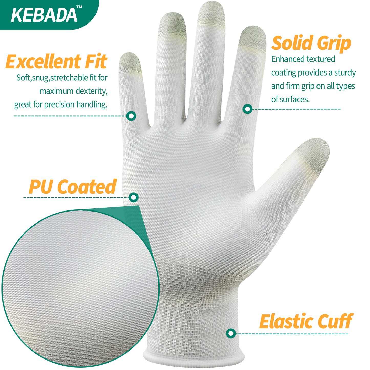 Kebada W1 PU Coated Work Gloves Bulk Pack, General Purpose Gloves for Work,(360 or 480 Pairs)