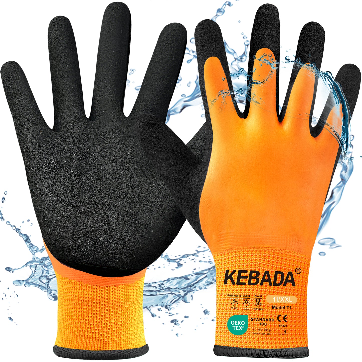 Kebada T1 Waterproof Work Gloves, Latex Coated Winter Work Gloves, 96 Pairs