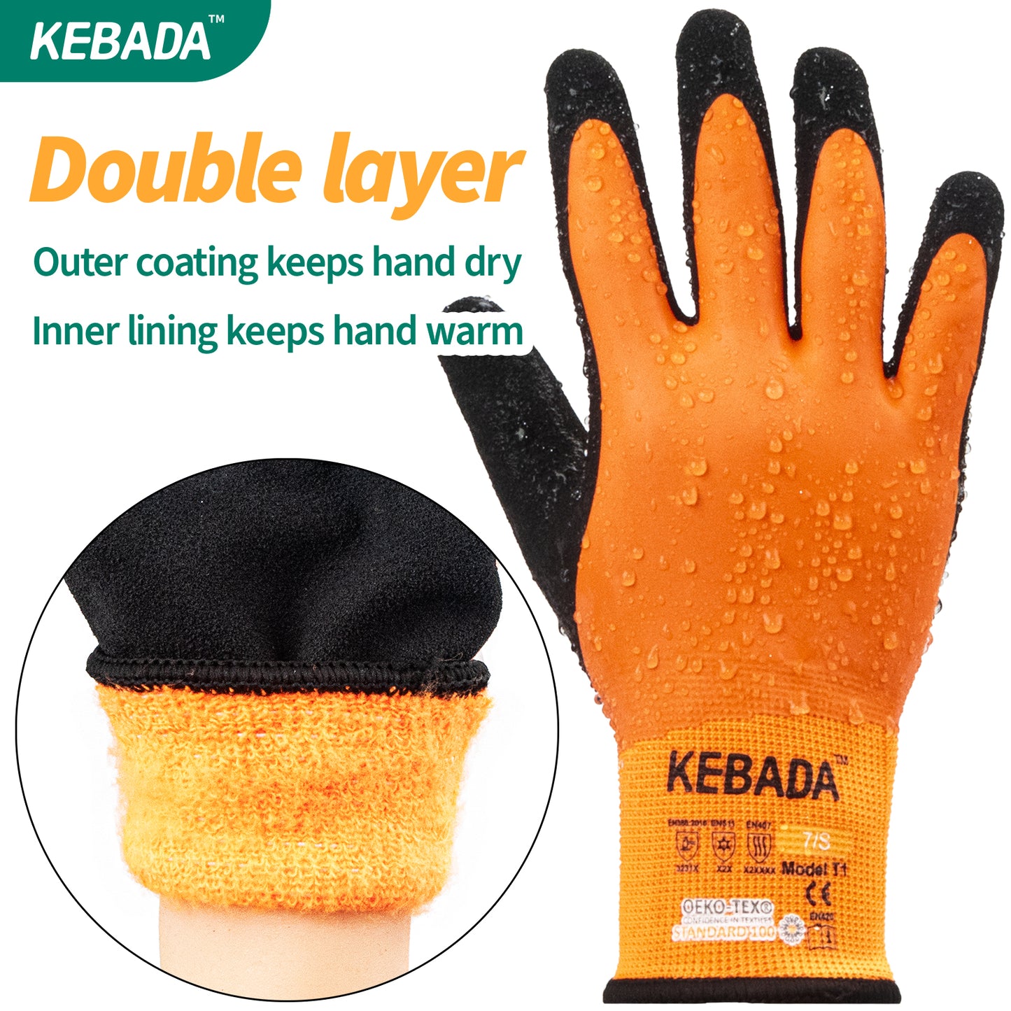 Kebada T1 Waterproof Work Gloves, Latex Coated Winter Work Gloves, 96 Pairs