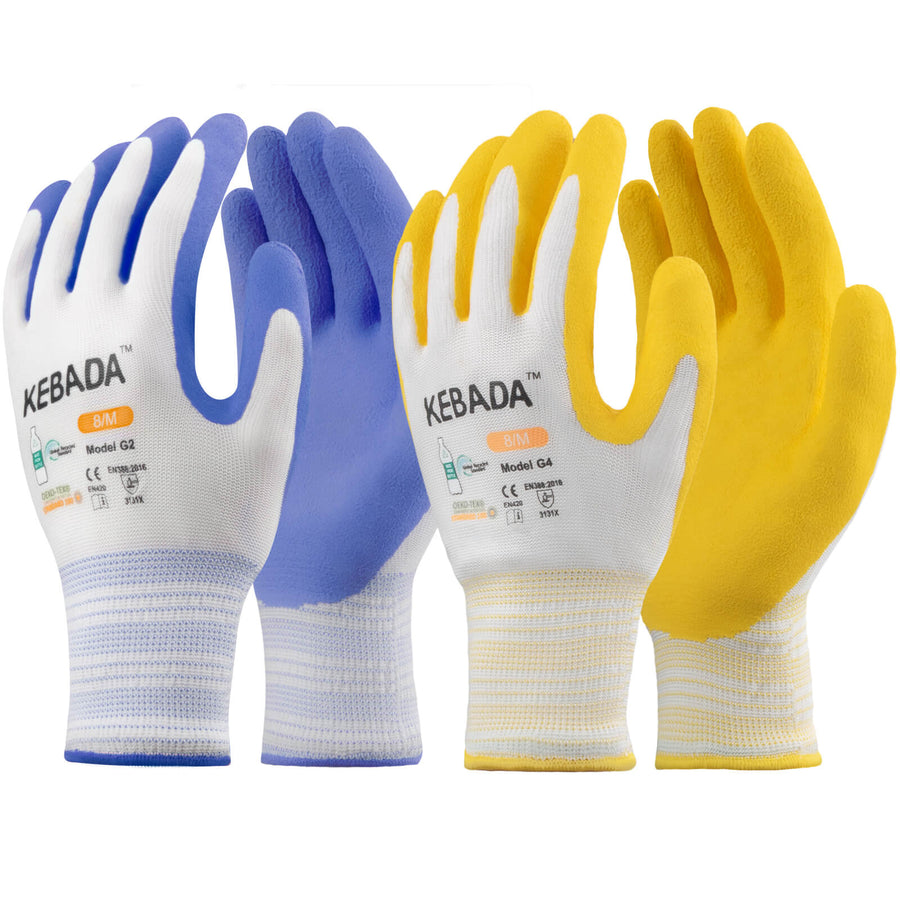 [240-Pair Bulk Pack] Kebada G14 Women's Eco-Friendly Breathable Garden Gloves - Yellow/Purple.