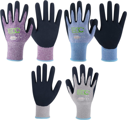 Kebada EQC511 Gardening Gloves, Latex Coated Knit Gloves Made from Recycled Bottles, 140 Pairs