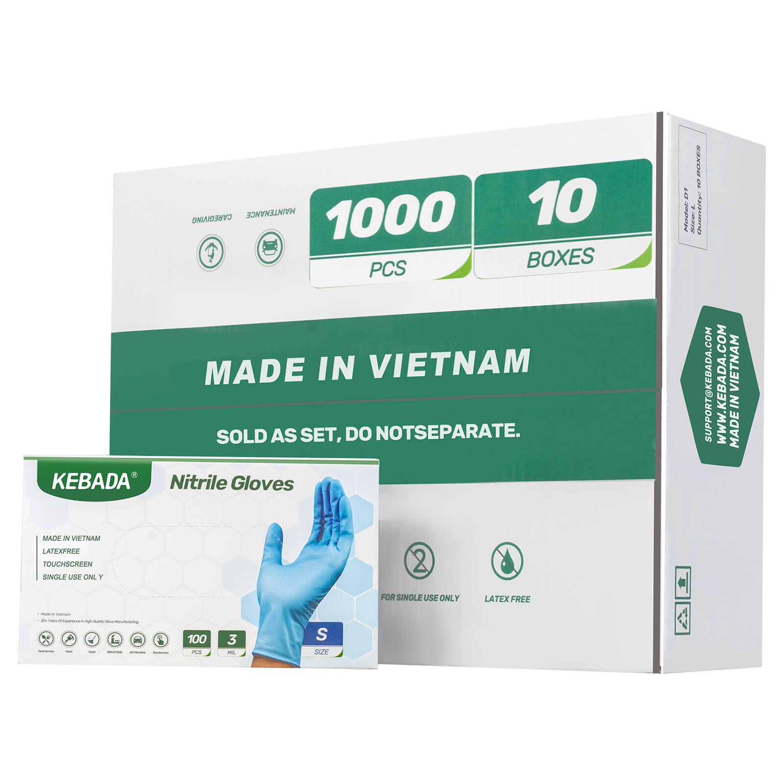 [4000-Count Bulk Case] Kebada D1 Disposable Nitrile Gloves - 3 Mil Latex-Free Food Grade