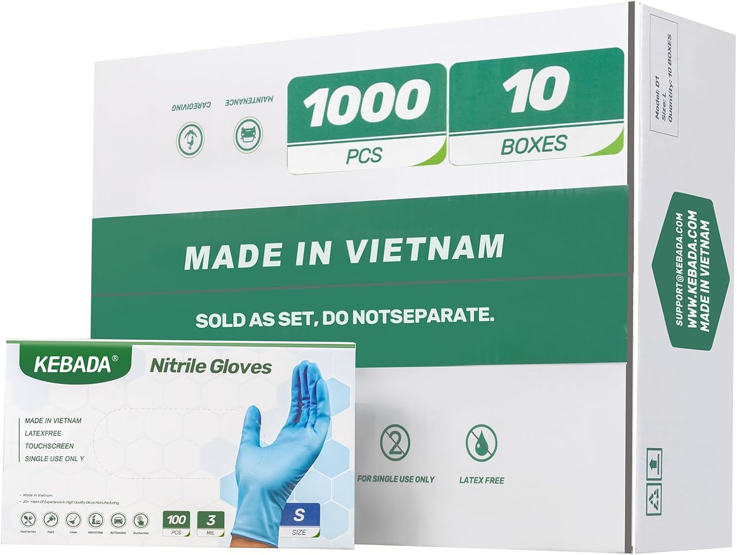 [4000-Count Bulk Case] Kebada D1 Disposable Nitrile Gloves - 3 Mil Latex-Free Food Grade
