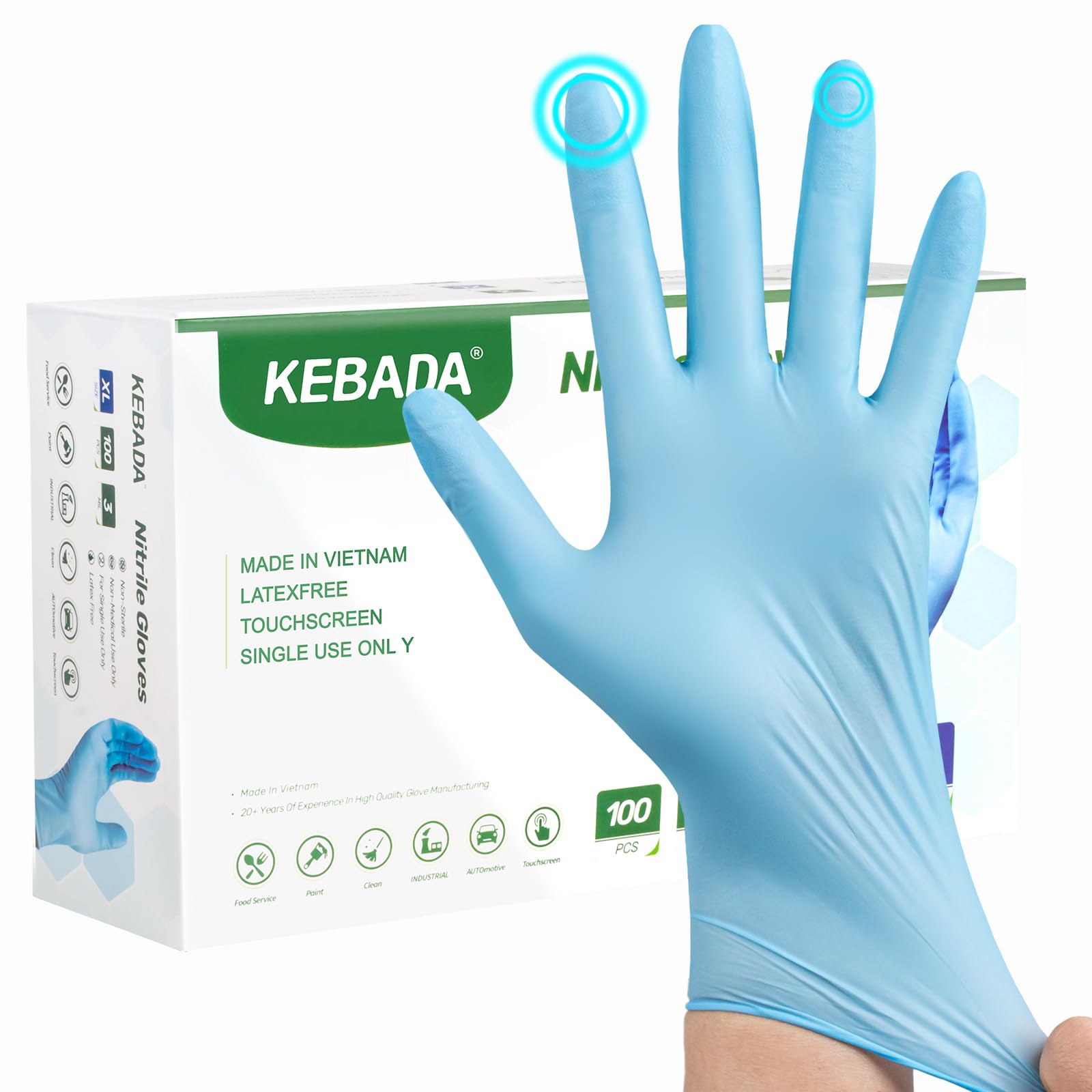 [4000-Count Bulk Case] Kebada D1 Disposable Nitrile Gloves - 3 Mil Latex-Free Food Grade