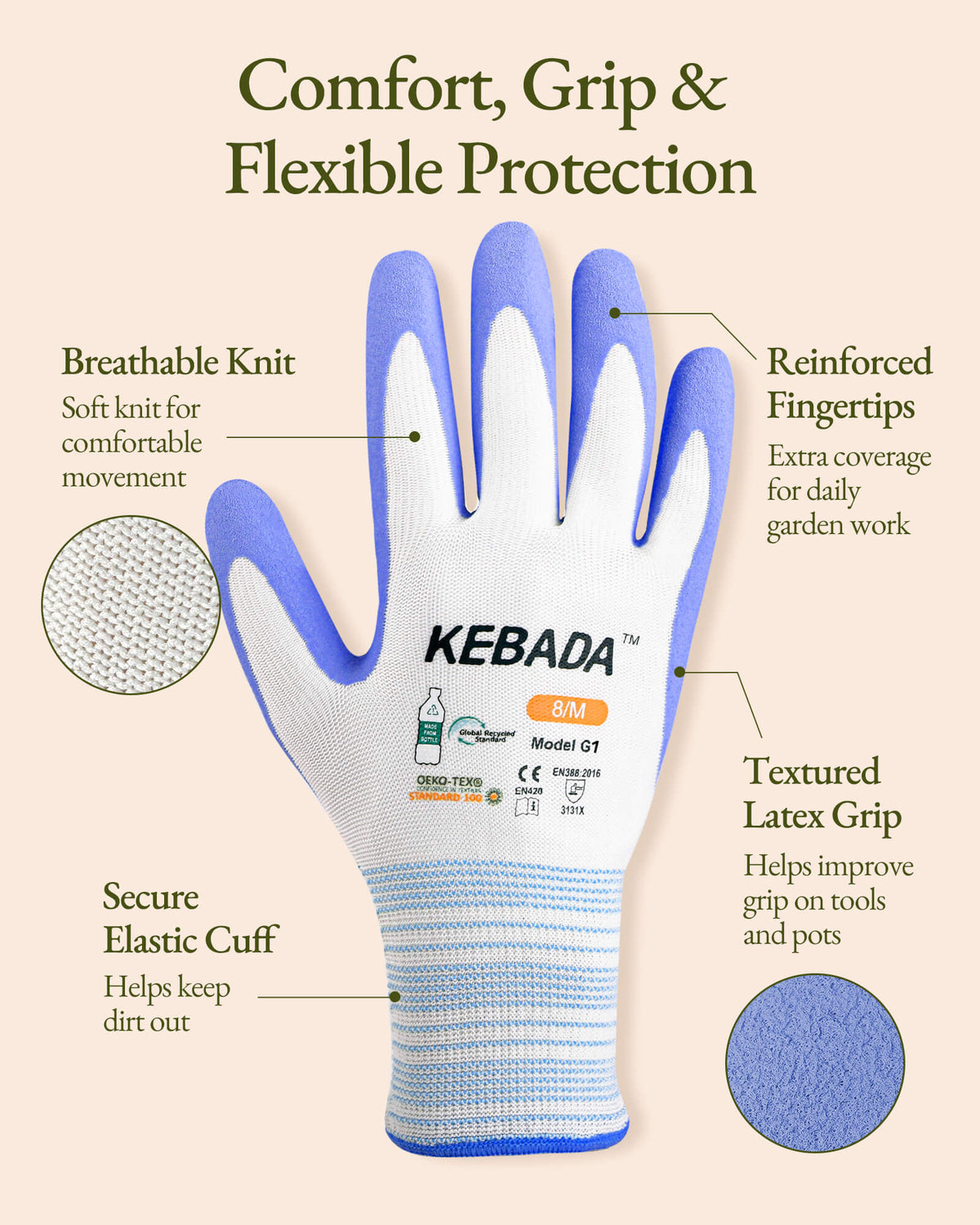 G14 Yellow Women's Garden Gloves with Breathable Fit and Textured Latex Grip