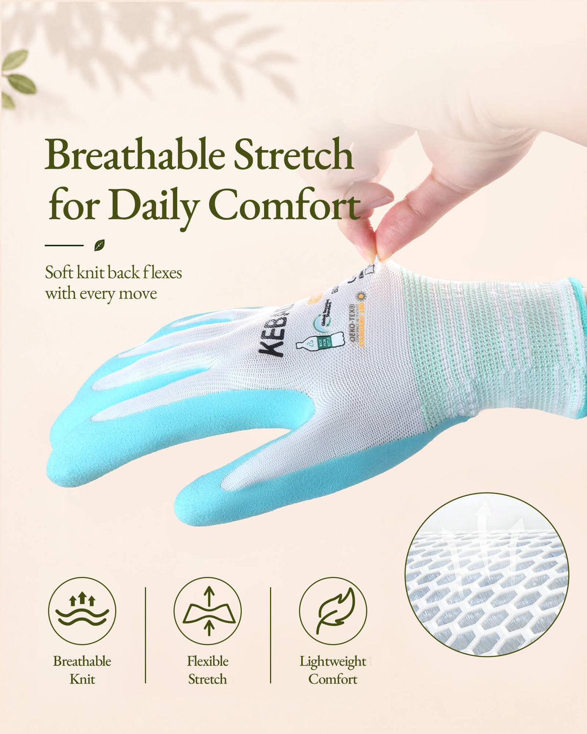 G23 Blue Garden Glove with Stretch Knit Back and Breathable Fit