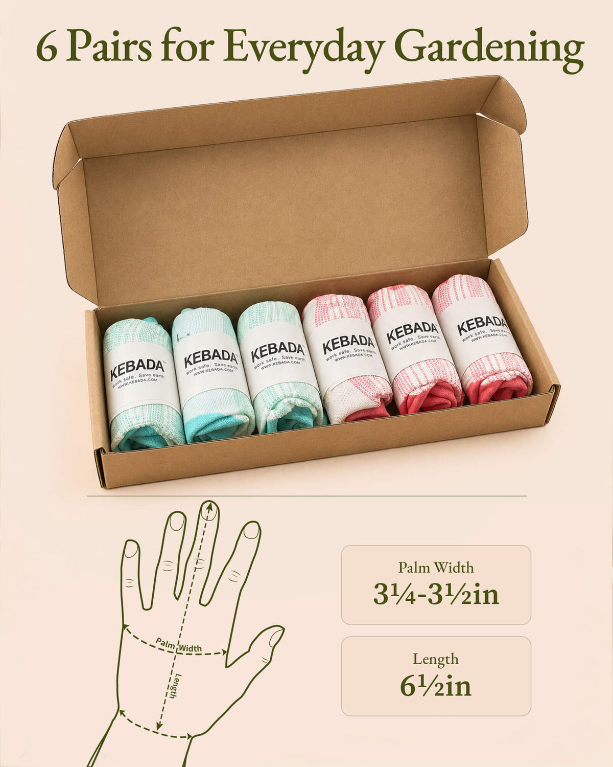 KEBADA G23 Women's Garden Glove Size Chart