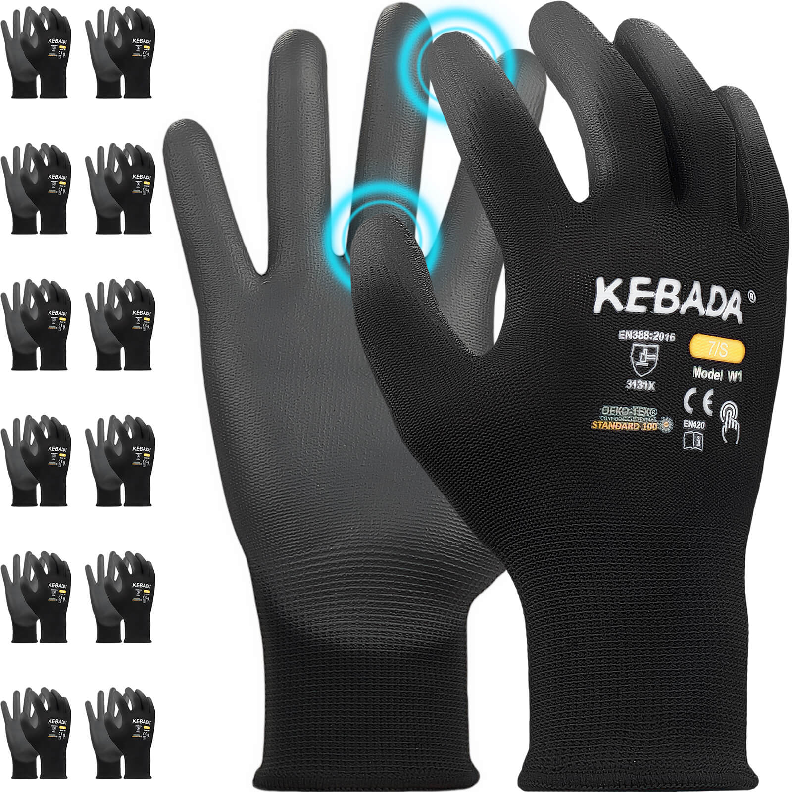 [480-Pair Bulk Pack] Kebada W1 PU Coated Work Gloves - Touchscreen
