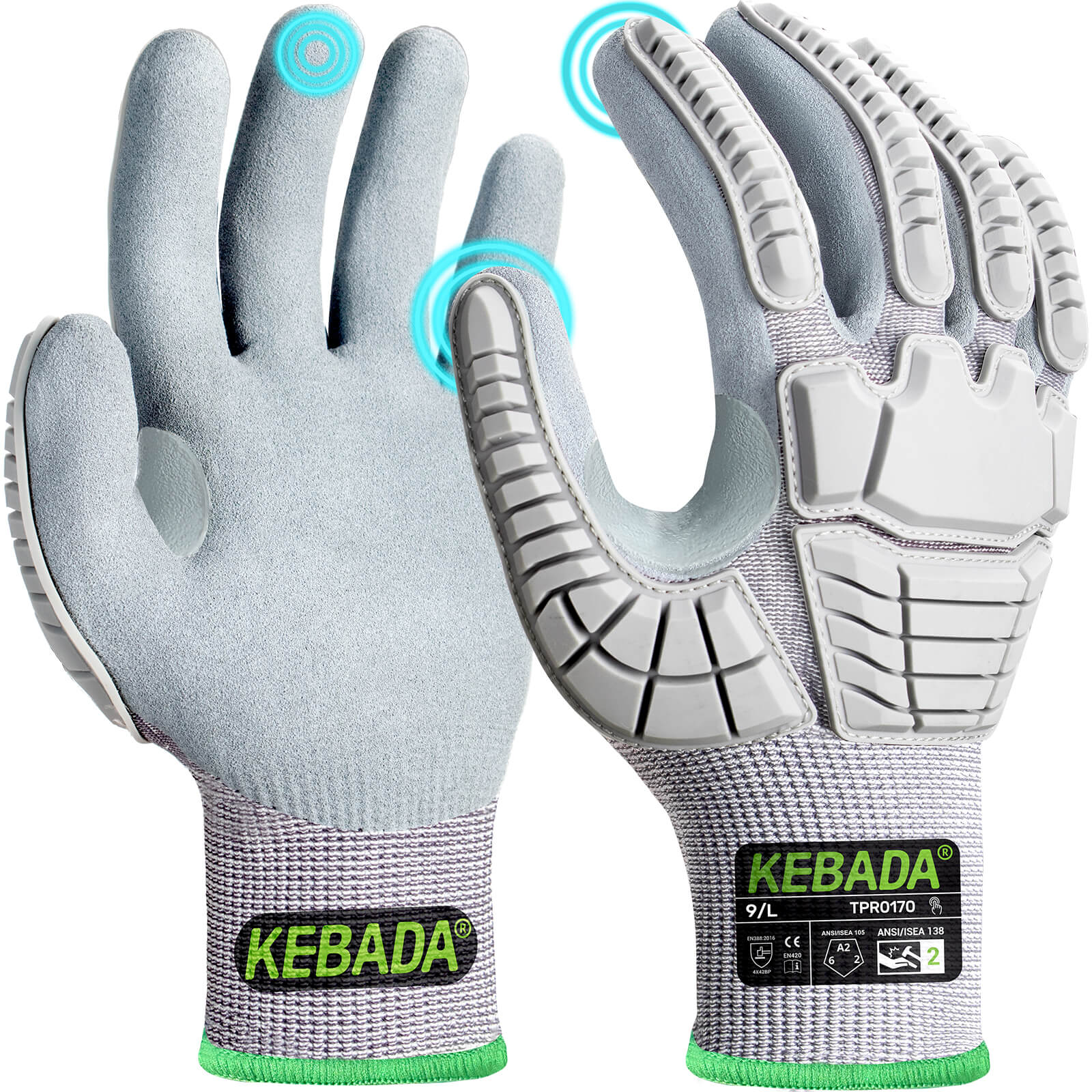 [120-Pair Bulk Pack] Kebada TPRAB ANSI A2 Cut Resistant Impact Protection Gloves - Touchscreen