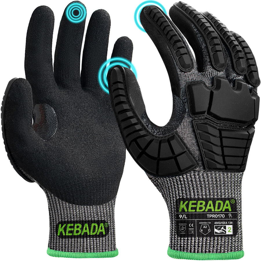 [90-Pair Bulk Pack] Kebada TPR0170 ANSI A2 Cut Resistant Impact Protection Gloves - Touchscreen.