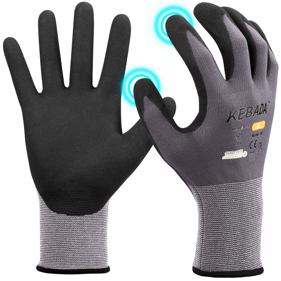 [240/360-Pair Bulk Pack] Kebada W2 Micro-Foam Nitrile Coated Work Gloves - Breathable & Touchscreen.