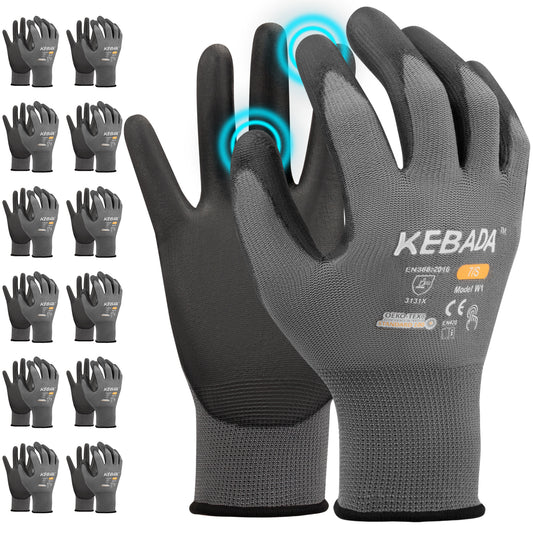 Kebada W1 PU Coated Work Gloves Bulk Pack, General Purpose Gloves for Work,(360 or 480 Pairs)