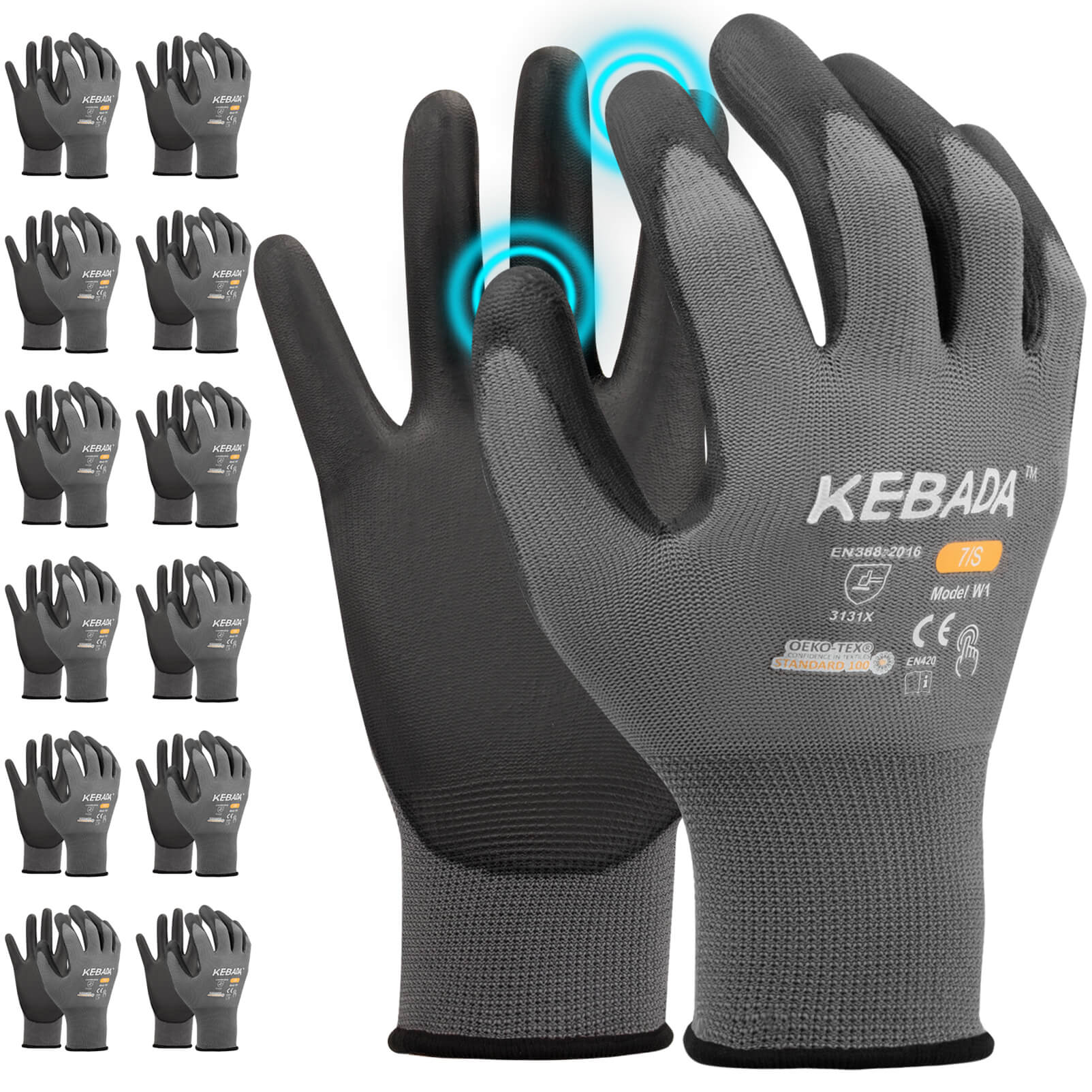 [480-Pair Bulk Pack] Kebada W1 PU Coated Work Gloves - Touchscreen