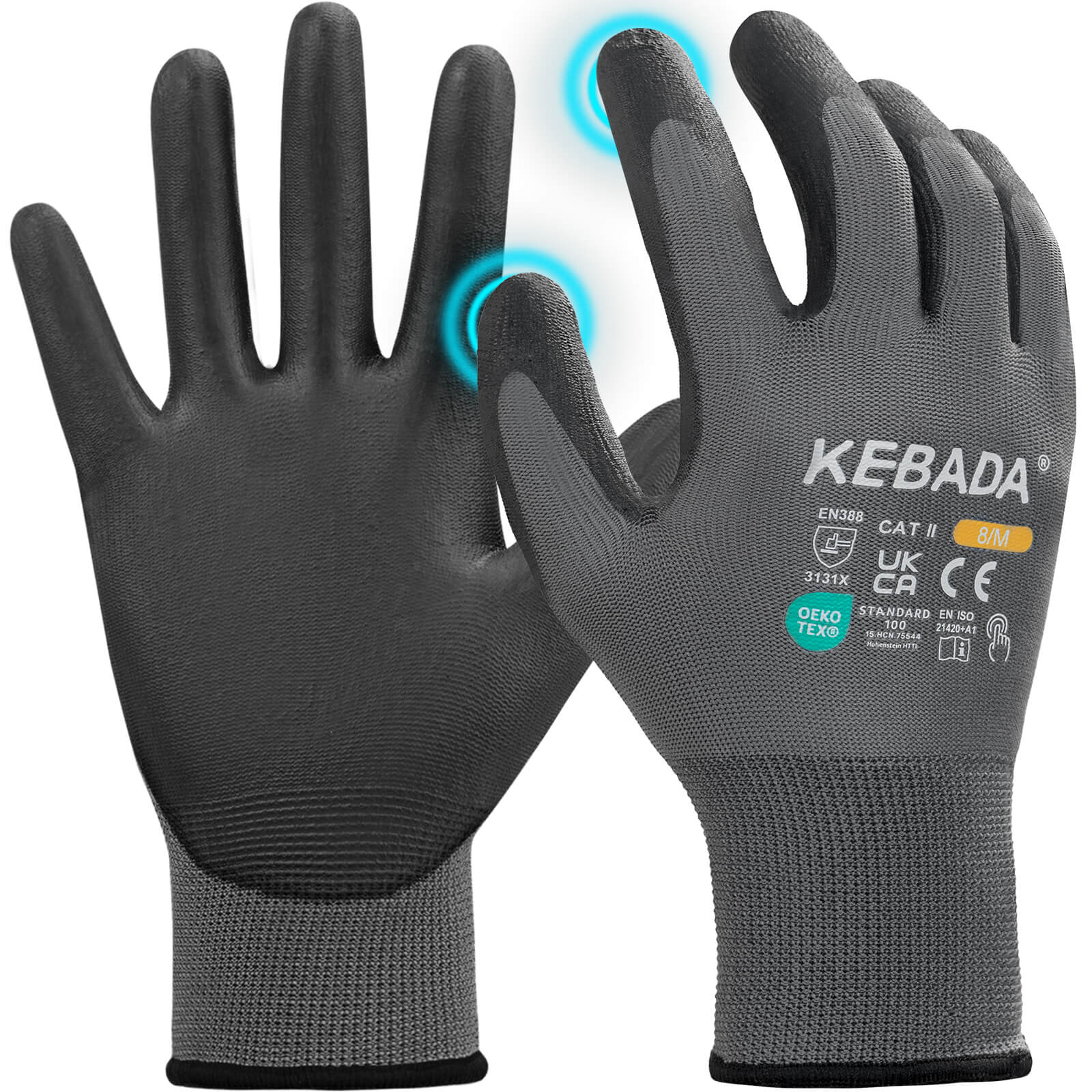 [200/480-Pair Bulk Pack] Kebada W1 PU Coated Work Gloves - Touchscreen