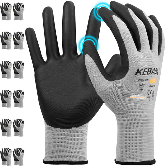Kebada W3 Work Gloves for Men and Women, Touchscreen Nylon Safety Protective Gloves, Ideal for Gardening, Mechanic, Warehousing, Delivery, (300 or 480 Pairs）