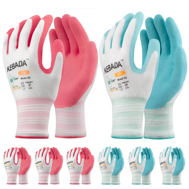 KEBADA G23 Pink and Blue Women's Latex Garden Gloves 6 pairs